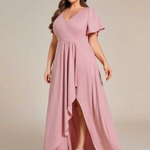 NWT - Pretty Melode Plus Size Glitter Ruffled Hi-Lo Front Slit Dress